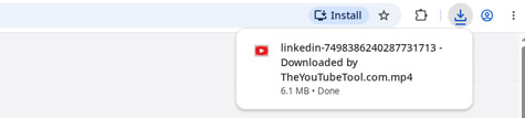 Chrome's downloads bubble showing the LinkedIn video saved as an MP4 right after clicking Download Video