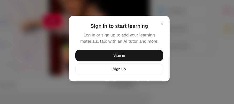 YouLearn's Sign in to start learning window covering a blurred summary of the TEDx talk
